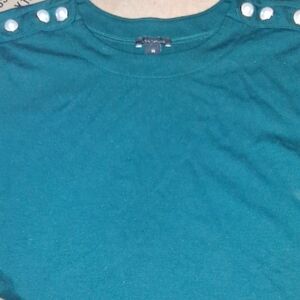 Ann Taylor Teal Short Sleeve Top with Button Accents